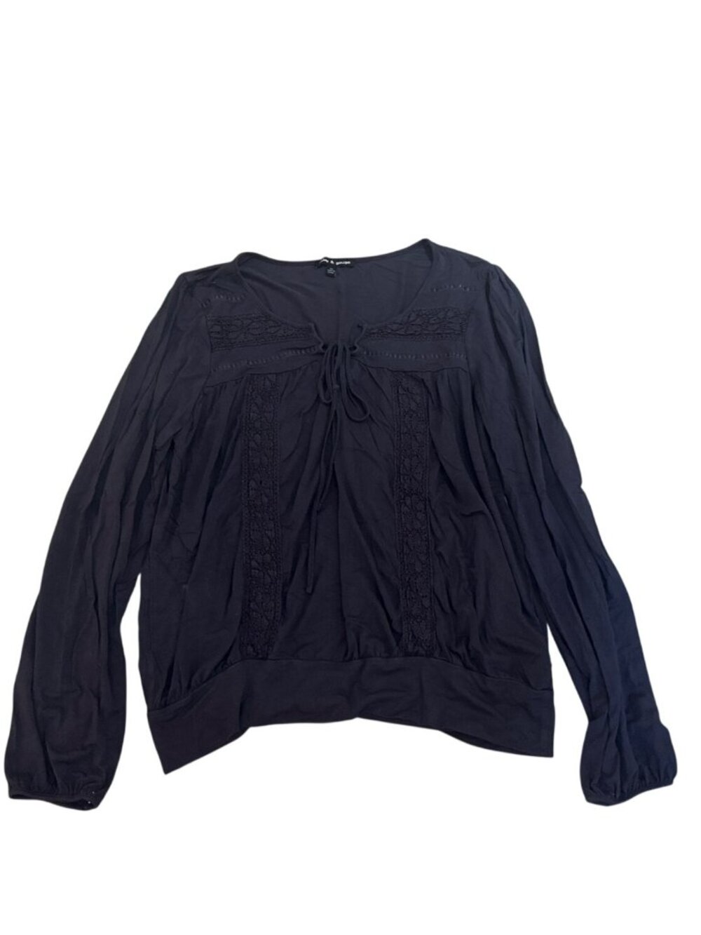 Cable & Gauge Top Blouse XL Charcoal Gray Crochet Long-Sleeve Peasant Boho